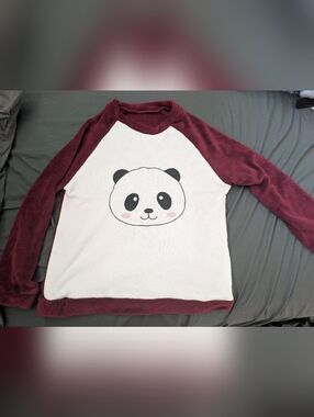 White & Burgundy Panda Plush Throw Blanket